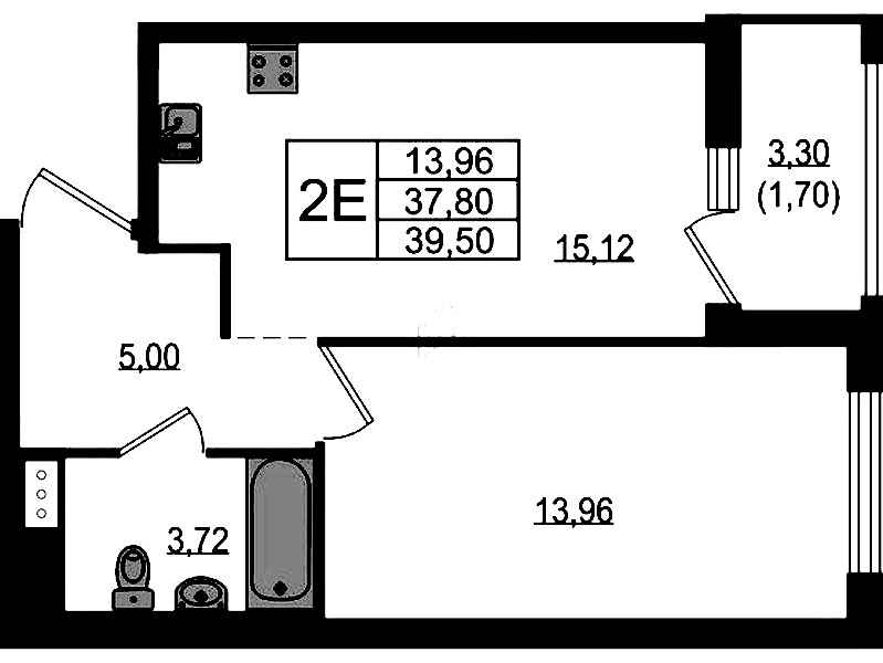 1-комнатная квартира 39.5 м², 13/18 эт., ЖК «Южная Нева»